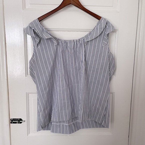 a.n.a blue and white stripped ruffle blouse - Picture 2 of 7